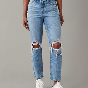 American Eagle Outfitters Light Blue Ripped Straight Leg Jeans
